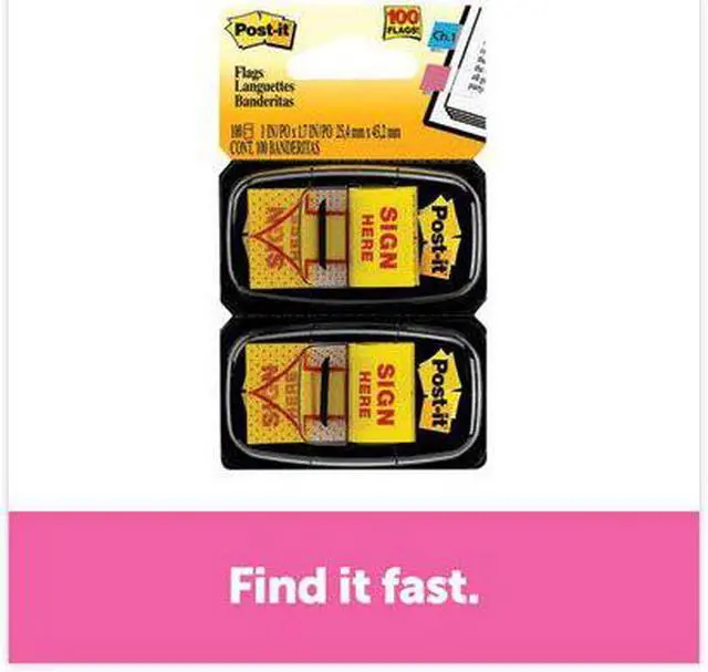 Alt view image 14 of 20 - 3M 680SH2 Message Flags Sign Here Yellow Two 50-Flag Dispensers per Pack