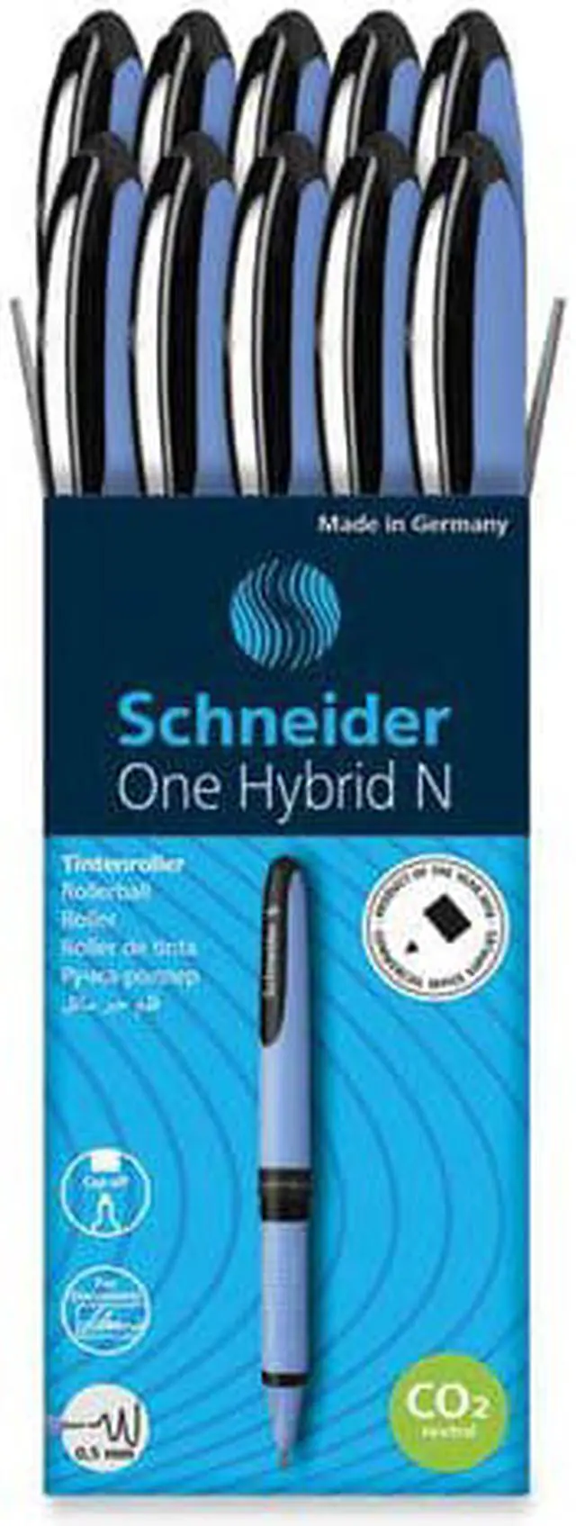 Alt view image 6 of 6 - One Hybrid Gel Pen Stick Fine 0.5 mm Black Ink Blue Barrel 10/Box 183501