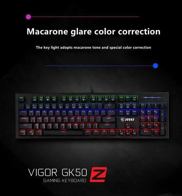 Alt view image 5 of 7 - MSI GK50Z Mechanical Keyboard with Detachable Wrist Rest, Ergonomic Design,RGB LED Backlit,Cool Exterior Anti-splash 104Keys Gaming Keyboard for Gaming and Office, Wired Keyboard for Mac/PC/Laptop
