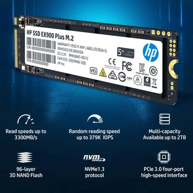 HP EX900 Plus NVMe M.2 SSD 256GB PCIe 3.0 2280 3D NAND Internal