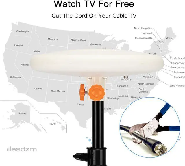 Alt view image 3 of 7 - Leadzm TA-A1 150 Miles TV Antenna Indoor Outdoor Omni-directional 360 Degree Reception