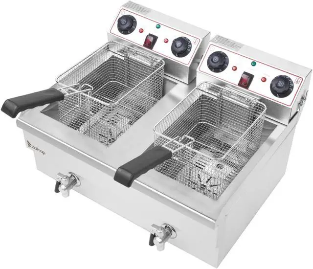 Alt view image 6 of 7 - 16.9QT / 16L Total Capacity 24.9QT/23.6L Stainless Steel Faucet Double Tank Deep Fryer 3400W MAX (8L 8L Big Blue/Large Handle)