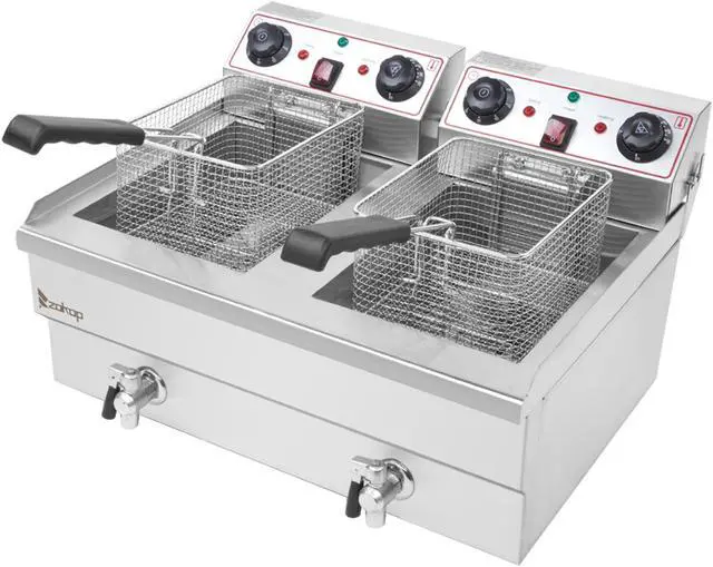 Alt view image 2 of 7 - 16.9QT / 16L Total Capacity 24.9QT/23.6L Stainless Steel Faucet Double Tank Deep Fryer 3400W MAX (8L 8L Big Blue/Large Handle)