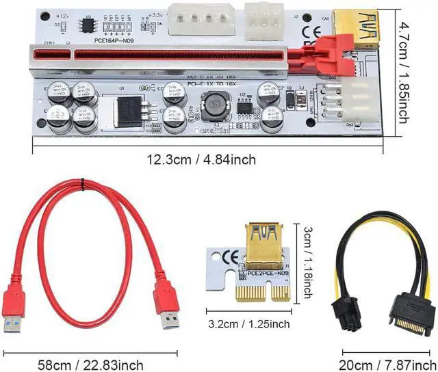 Alt view image 2 of 6 - PCIe Riser Card 1X to 16X Graphics Extension for GPU Mining, Power Riser Adapter Card with 8 Solid Capacitors, USB3.0 Cable, Upgrade Version Riser for Bitcoin ETH Mining (6 PCS)