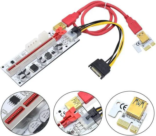 Alt view image 4 of 6 - PCIe Riser Card 1X to 16X Graphics Extension for GPU Mining, Power Riser Adapter Card with 8 Solid Capacitors, USB3.0 Cable, Upgrade Version Riser for Bitcoin ETH Mining (6 PCS)