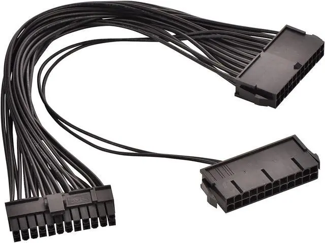 Main image of 24 Pin 20+4 Dual Multiple PSU Power Supply Cable Splitter Adapter for ATX Motherboard Extension Kit 18AWG 1 Feet (Black)