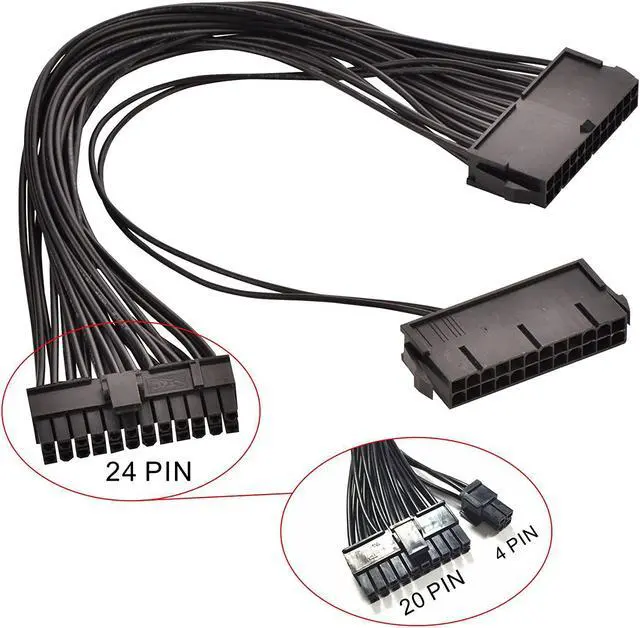Alt view image 2 of 3 - 24 Pin 20+4 Dual Multiple PSU Power Supply Cable Splitter Adapter for ATX Motherboard Extension Kit 18AWG 1 Feet (Black)