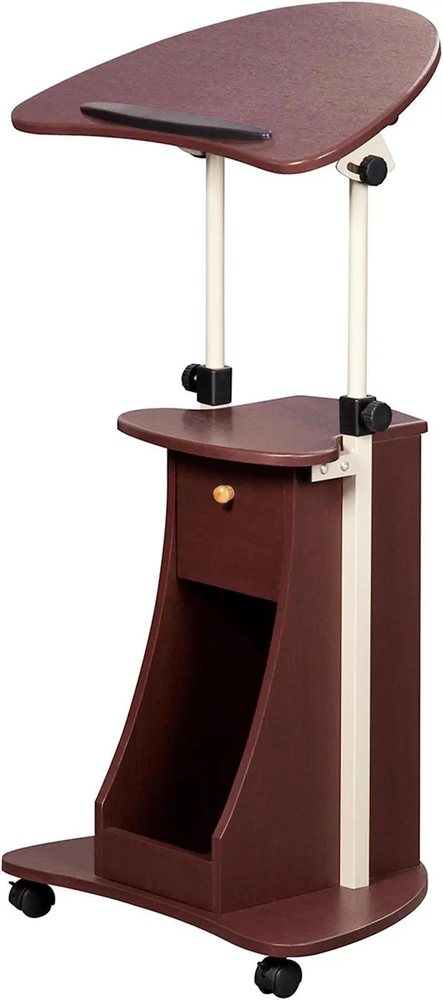 Alt view image 4 of 5 - Sit-to-Stand Rolling Adjustable Laptop Cart With Storage, Chocolate