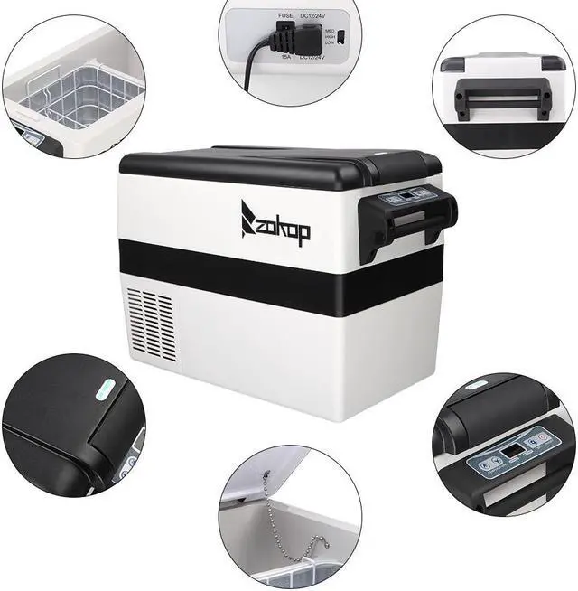 Alt view image 4 of 7 - ZOKOP American Standard BCD42 DC12V / 24V AC100-120V 42L / 44 Quart / 1.47CU.FT Compressor Key Display Car Refrigerator Plastic Black Light Gray