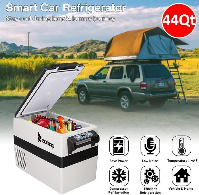 Alt view image 7 of 7 - ZOKOP American Standard BCD42 DC12V / 24V AC100-120V 42L / 44 Quart / 1.47CU.FT Compressor Key Display Car Refrigerator Plastic Black Light Gray