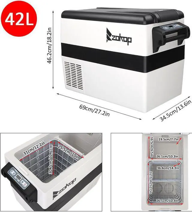 Alt view image 3 of 7 - ZOKOP American Standard BCD42 DC12V / 24V AC100-120V 42L / 44 Quart / 1.47CU.FT Compressor Key Display Car Refrigerator Plastic Black Light Gray