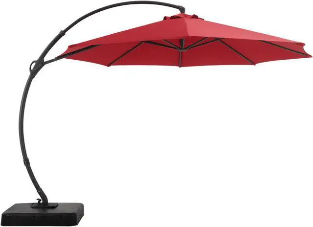 Main image of 11 ft Deluxe Patio Umbrella with Base,Outdoor Large Hanging Cantilever Curvy Umbrella with 360° Rotation for Pool,Garden,Deck, Lawn(RED)