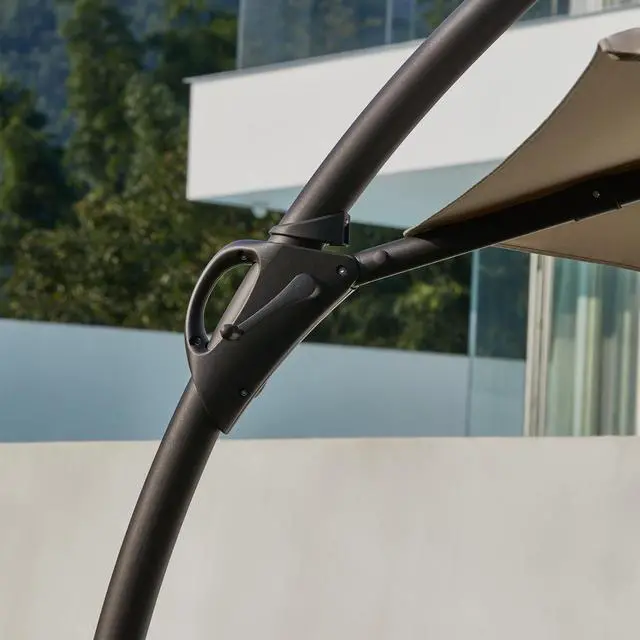 Alt view image 5 of 7 - 11 ft Deluxe Patio Umbrella with Base Included,Outdoor Large Hanging Cantilever Curvy Umbrella with 360° Rotation for Pool,Garden,Deck,Lawn(Champagne)