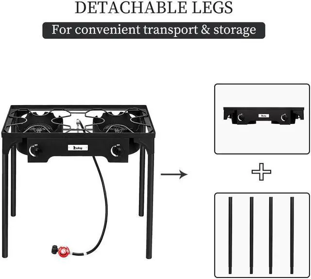 Alt view image 3 of 7 - Outdoor Camp Stove High Pressure Propane Gas Cooker, Portable Cast Iron Patio Cooking Burner (Double Burner 150000-BTU)