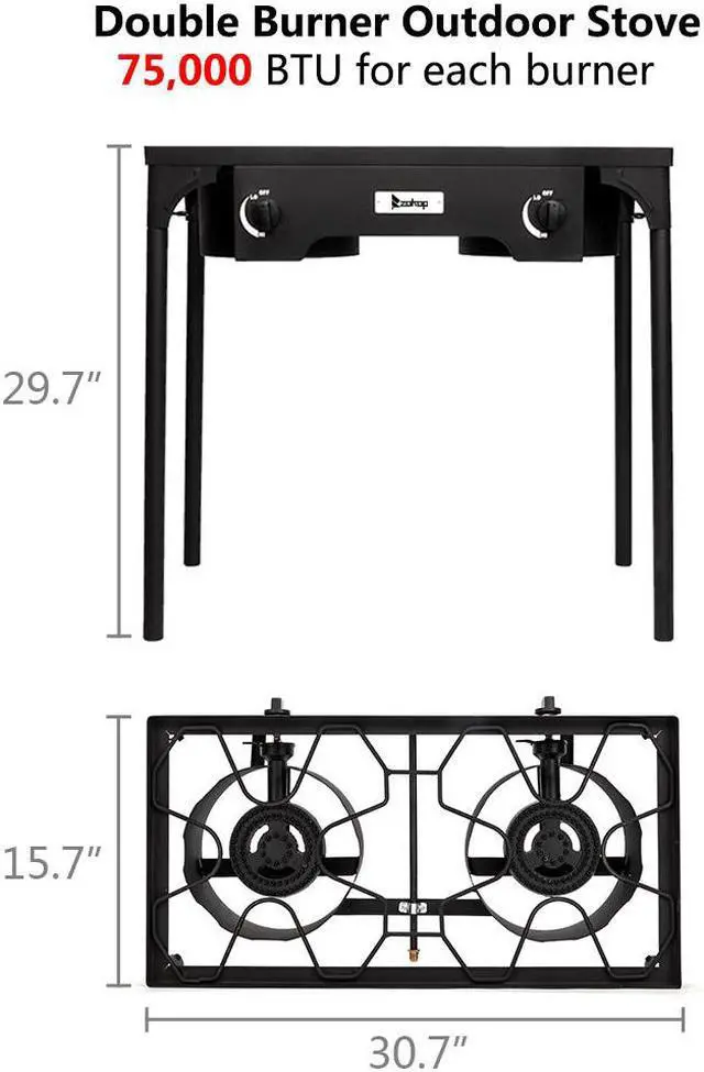 Alt view image 5 of 7 - Outdoor Camp Stove High Pressure Propane Gas Cooker, Portable Cast Iron Patio Cooking Burner (Double Burner 150000-BTU)