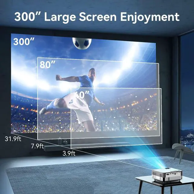 Alt view image 3 of 7 - Native 1080P WiFi Bluetooth Projector, Upgraded 8500L HD Video Projector with Carrying Bag, Support 4K & 300 Display, silver(Q6)