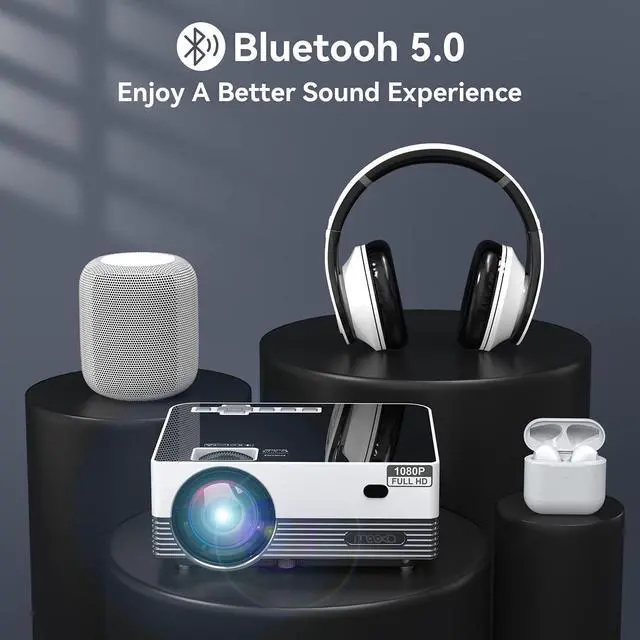 Alt view image 6 of 7 - Native 1080P WiFi Bluetooth Projector, Upgraded 8500L HD Video Projector with Carrying Bag, Support 4K & 300 Display, silver(Q6)
