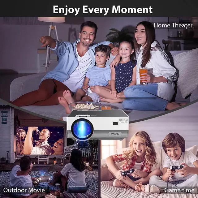 Alt view image 7 of 7 - Native 1080P WiFi Bluetooth Projector, Upgraded 8500L HD Video Projector with Carrying Bag, Support 4K & 300 Display, silver(Q6)