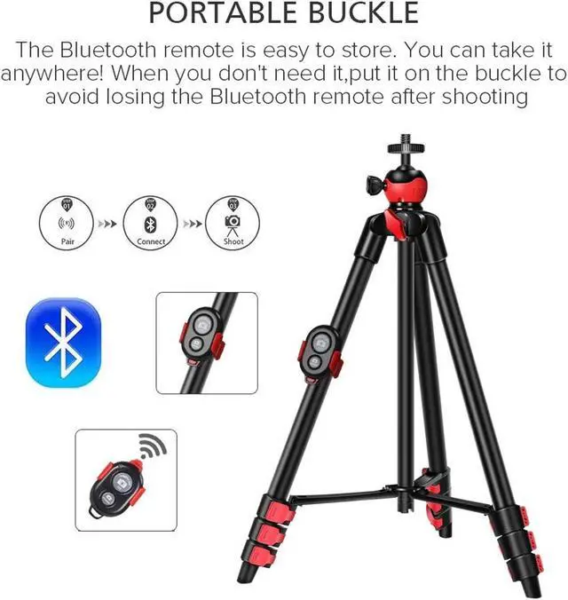 Alt view image 2 of 7 - Portable Tripod with Phone Clip and Bluetooth Remote Control Black Red(T60)