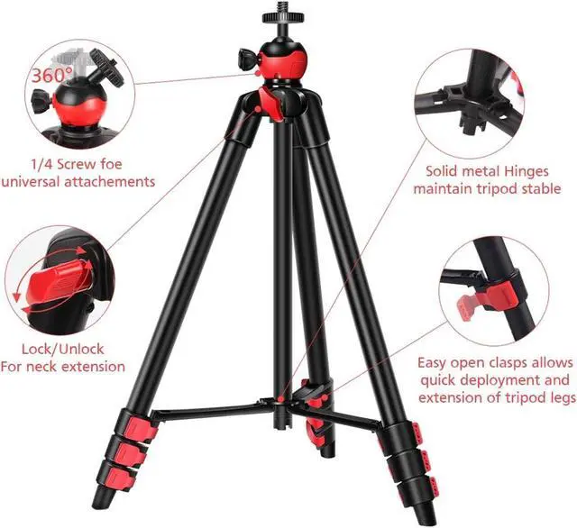 Alt view image 4 of 7 - Portable Tripod with Phone Clip and Bluetooth Remote Control Black Red(T60)