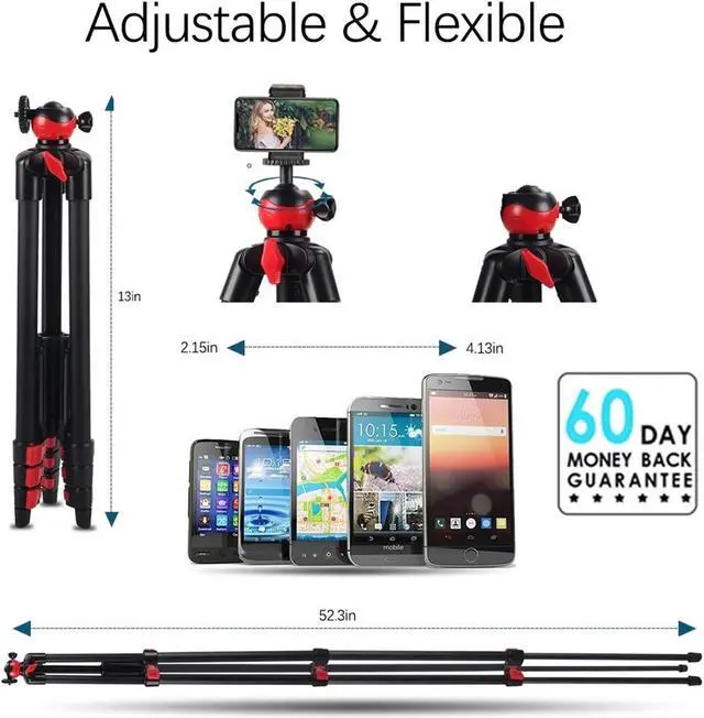 Alt view image 5 of 7 - Portable Tripod with Phone Clip and Bluetooth Remote Control Black Red(T60)