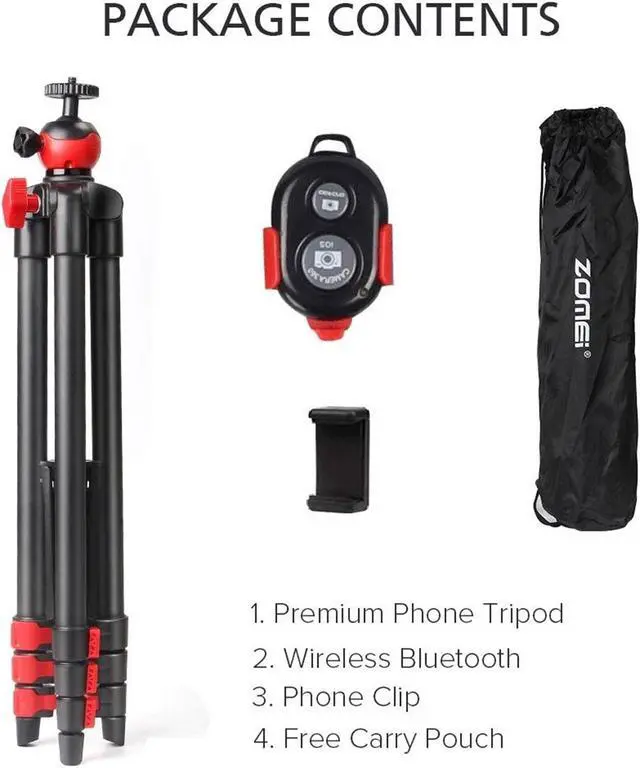Alt view image 7 of 7 - Portable Tripod with Phone Clip and Bluetooth Remote Control Black Red(T60)