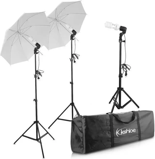 Main image of Spiral Shape 45W Three Lights 33" White Umbrellas 33" Silver Black Umbrellas Three Holders