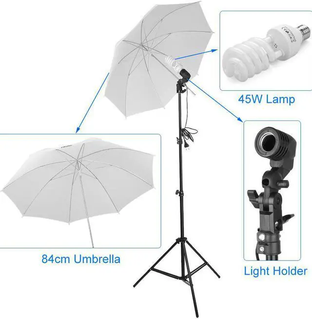 Alt view image 2 of 7 - Spiral Shape 45W Three Lights 33" White Umbrellas 33" Silver Black Umbrellas Three Holders