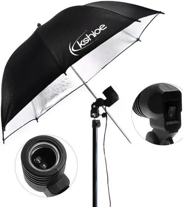 Alt view image 6 of 7 - Spiral Shape 45W Three Lights 33" White Umbrellas 33" Silver Black Umbrellas Three Holders