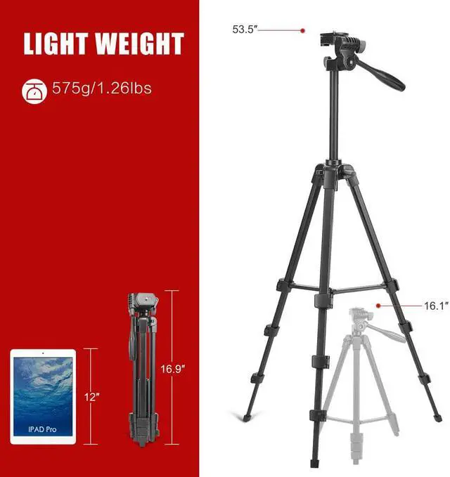Alt view image 5 of 6 - Portable Tripod with Phone Clip and Bluetooth Remote Black (T90)