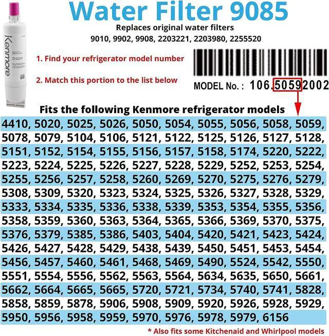 Alt view image 5 of 5 - 4396508 Refrigerator Replacement for EDR5RXD1, Filter 5, 4396510, 4392857, 46-9010, 9085, LC400V, WF-NLC240V, RFC0500A, WF285, W10186668, 1Pack