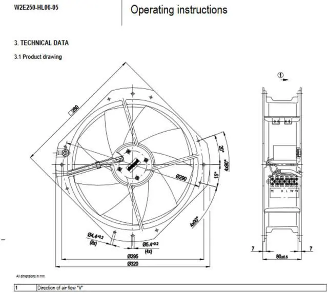 Alt view image 4 of 5 - ebmpapst Fan W2E250-HL06-05 230V 127W 0.56A 280X280X80mm Frequency Converter Axial Fans