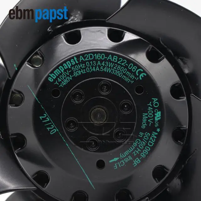 Alt view image 6 of 7 - Ebmpapst A2D160-AB22-06 400V/480V 2800/3350min-1 43/54W Straight Blades  Single-intake AC Axial Imppler Industrial Cooling Fans