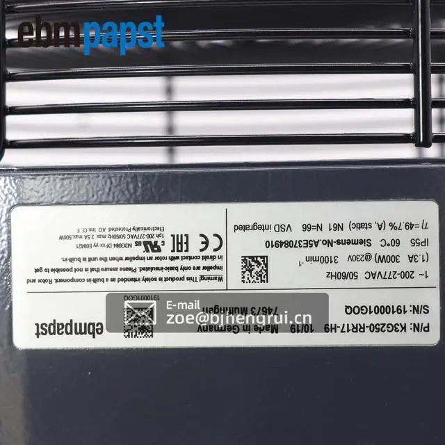 Alt view image 7 of 7 - Ebmpapst K3G250-RR17-H9 EC backward-curved single-intake centrifugal module RadiCal Industrial Cooling Fan with support bracket