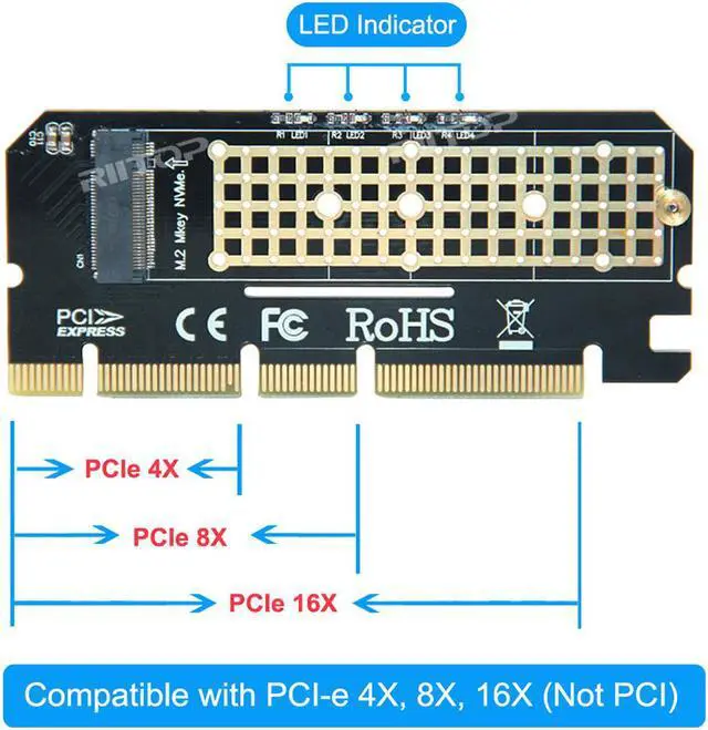 Alt view image 3 of 5 - M.2 NVMe to PCIe Adapter, RIITOP NVMe to PCIe x4 x8 x16 Adapter Card Converter, Compatible with M-Key M.2 NVMe SSD 2280/2260/2242/2230 mm
