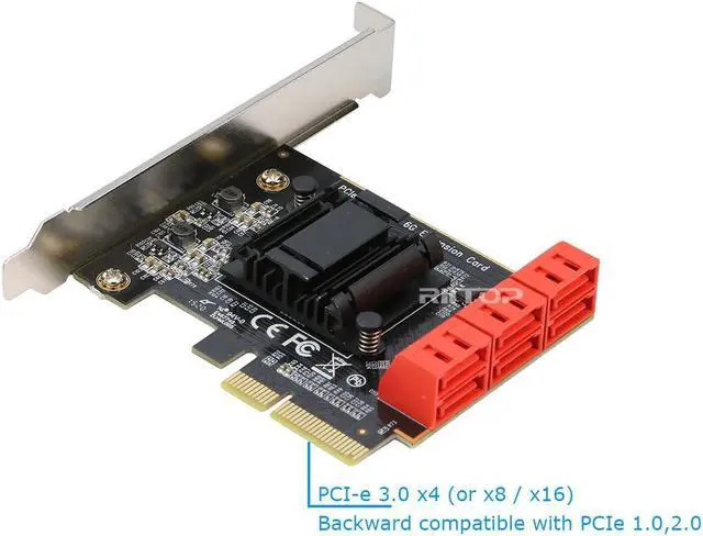 Alt view image 3 of 6 - SATA Card 6 Port, 6Gbps SATA iii Controller PCI-e Express 4x Expansion Card ASM1166 Chipset, Support 6*SATA 3.0 Devices