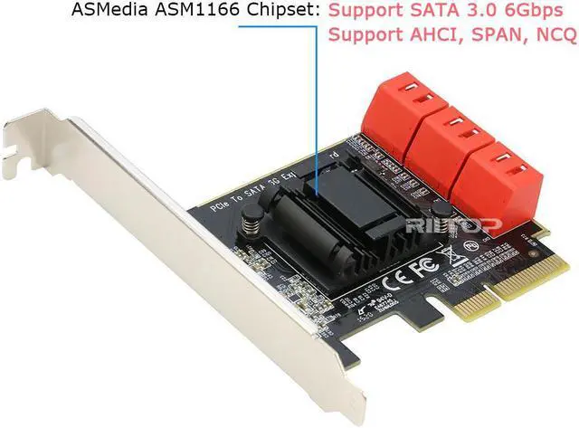 Alt view image 4 of 6 - SATA Card 6 Port, 6Gbps SATA iii Controller PCI-e Express 4x Expansion Card ASM1166 Chipset, Support 6*SATA 3.0 Devices