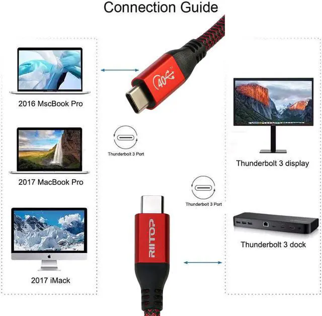 Alt view image 2 of 7 - 40Gbps USB 4 Cable 3ft with 8K Video & 100W Charging, RIITOP USB 4.0 USB C to USB C Display Cable Compatible with Thunderbolt 4, Thunderbolt 3, MacBook, XPS, Surface Pro, Type C Hub Docking
