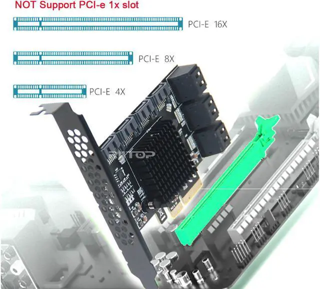 Alt view image 7 of 7 - PCIe x4 SATA Card, 10 Port SATA 6Gbps Controller Expansion Card with Low Profile Bracket, Support 10 SATA 3.0 Devices