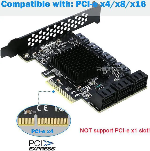 Alt view image 4 of 7 - PCIe x4 SATA Card, 10 Port SATA 6Gbps Controller Expansion Card with Low Profile Bracket, Support 10 SATA 3.0 Devices