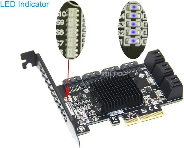 Alt view image 6 of 7 - PCIe x4 SATA Card, 10 Port SATA 6Gbps Controller Expansion Card with Low Profile Bracket, Support 10 SATA 3.0 Devices