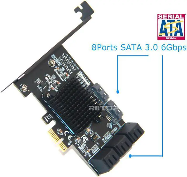 Alt view image 2 of 6 - PCIe SATA Card 8 Port, RIITOP PCI-e Express x1 SATA3 Expansion Controller Card Adapter, SATA iii 6Gbps, Come with Low Profile Bracket and SATA Cables