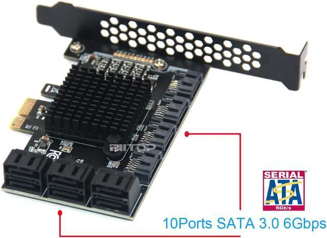 Alt view image 2 of 7 - SATA 3 Expansion Card 10 Port, RIITOP PCI-e Express x1 SATA 6G Controller Card, SATA iii 6Gbps PCIe Adapter Card, Come with Low Profile Bracket and SATA3 Cables