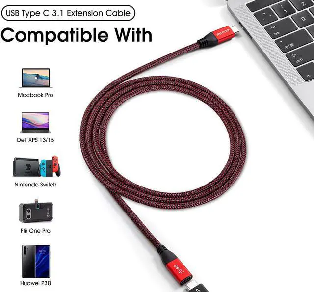Alt view image 4 of 7 - USB C Extension Cable 2FT, RIITOP USB 3.1 Type C Male to Female Fast Charging Cord, Sync Audio Video Data Transfer for iPad Mini 6th, M1 MacBook Mac Mini/Pro,iPhone 13 Mag