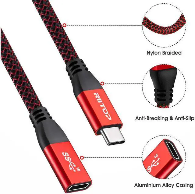 Alt view image 5 of 7 - USB C Extension Cable 2FT, RIITOP USB 3.1 Type C Male to Female Fast Charging Cord, Sync Audio Video Data Transfer for iPad Mini 6th, M1 MacBook Mac Mini/Pro,iPhone 13 Mag