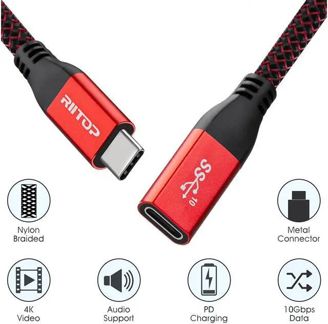 Alt view image 6 of 7 - USB C Extension Cable 2FT, RIITOP USB 3.1 Type C Male to Female Fast Charging Cord, Sync Audio Video Data Transfer for iPad Mini 6th, M1 MacBook Mac Mini/Pro,iPhone 13 Mag