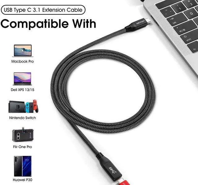 Alt view image 4 of 7 - USB Type C Extension Cable (2Ft/0.6m), RIITOP USB 3.1 Gen2 10gbps Type C Male to Female Extension PD Fast Charging & Sync for iPad Mini 2021, M1 MacBook Pro Air iPad Pro Dell XPS Surface Book and More