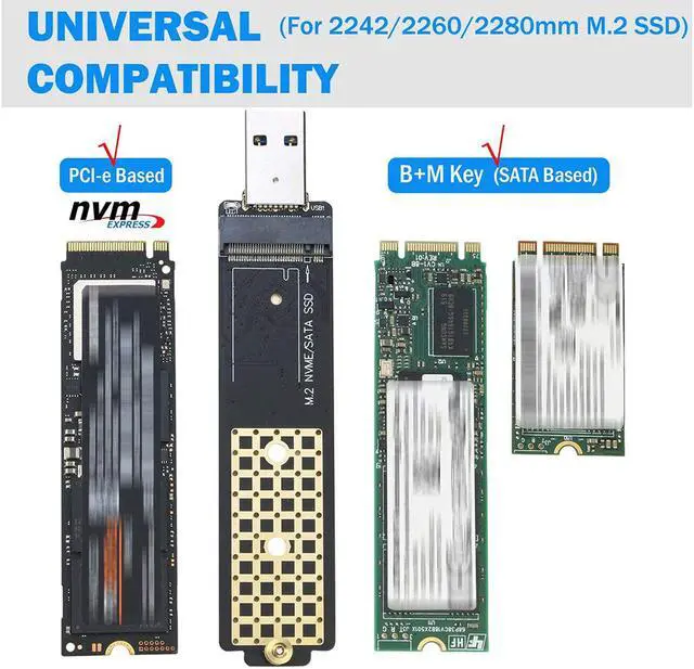 Alt view image 2 of 7 - M.2 NVMe and SATA SSD to USB Enclosure Adapter, RIITOP M2 NMVe NGFF SSD to USB 3.1 (Type-A) Reader with Aluminum Case Compatible with Both M Key and B+M Key SSD