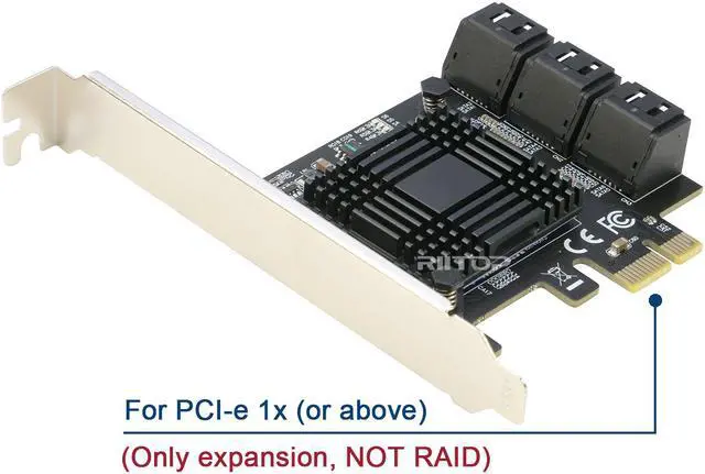 Alt view image 4 of 5 - SATA Expansion Card 6Port, RIITOP PCI-e x1 to SATA Hard Drive Controller Card Adapter, Come with Low Profile Bracket (JMB575+ASM1062 Chipset) - NO RAID