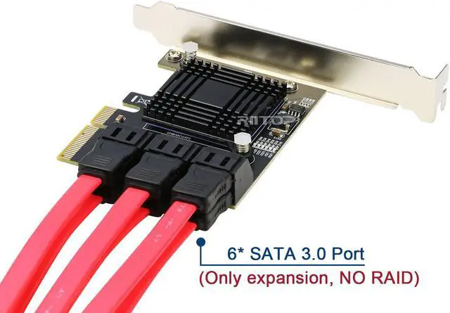 Alt view image 2 of 5 - SATA Expansion Card 6Port, RIITOP PCI-e x1 to SATA Hard Drive Controller Card Adapter, Come with Low Profile Bracket (JMB575+ASM1062 Chipset) - NO RAID